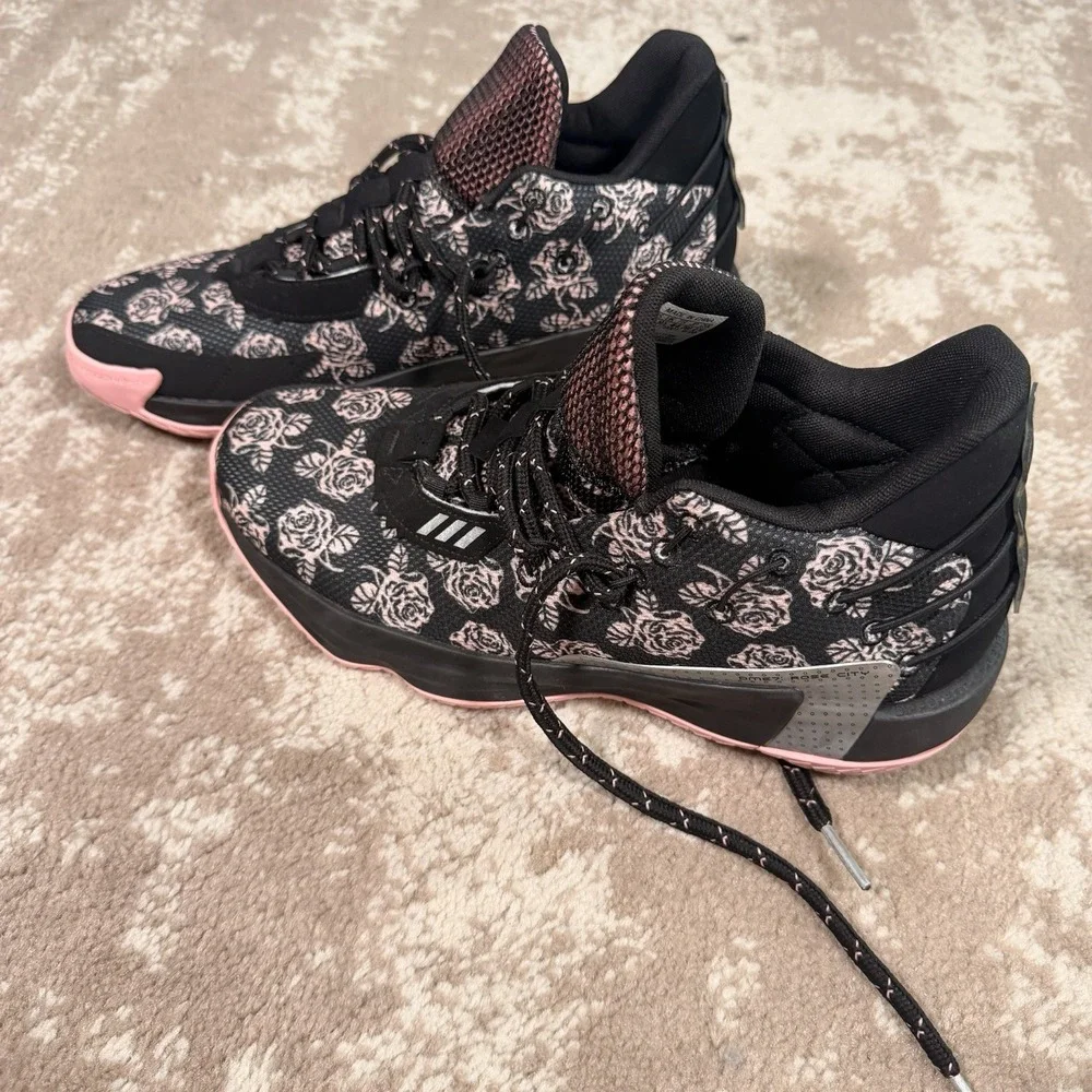 Adidas Dame 7 Rose City Men's Athletic Shoes Size 10 Black Pink Accent Floral